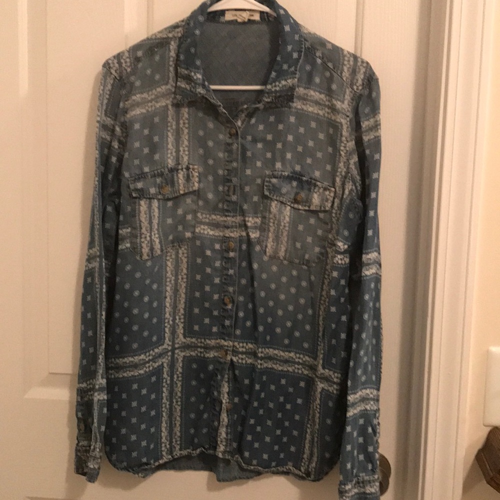 Loose light weight jean button up shirt.